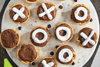 Xs and Os Fudgy Brownie Mini Pies