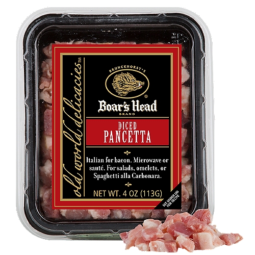 Italian bacon. Dry cured. Unsmoked. Use in salad, egg, pizza and pasta dishes. No gluten ingredients.