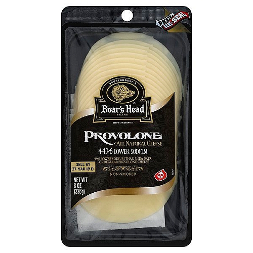 Brunckhorst's Boar's Head 44% Lower Sodium Provolone All Natural Cheese, 8 oz
Sodium Content 140mg per Serving Compared to 250mg for USDA Data for Regular Provolone Cheese.