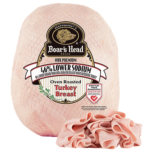 Moist and tender whole, white turkey breast carefully oven roasted for delicious flavor. Freshly sliced at your Deli counter. Product slicing options include "Standard Thickness, Shaved, Sliced Thin or Sliced Thick". Please note your slicing preference in the comment section of your cart.   