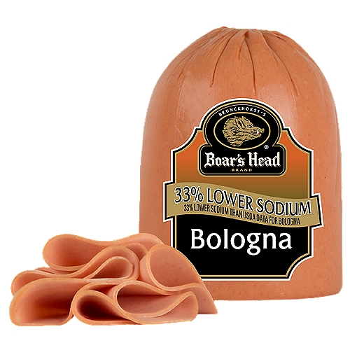 33% Lower Sodium. Gluten Free. Milk Free. No MSG Added. All the great taste of our signature Pork & Beef bologna, just with less sodium. Made from select cuts of pork and beef, this lower sodium version is perfect for sandwiches and snacks. Freshly sliced at your Deli counter. Product slicing options include "Standard Thickness, Shaved, Sliced Thin or Sliced Thick". Please note your slicing preference in the comment section of your cart.   