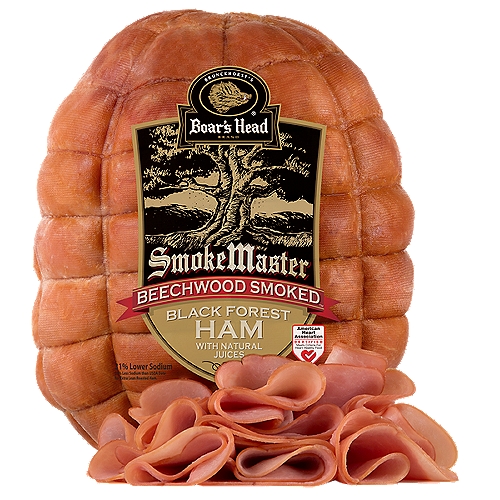 Lower Sodium. Gluten Free. Milk Free. No MSG Added. With natural juices. Enjoy a flavor rarely experienced in America with our SmokeMaster Beechwood Smoked Black Forest Ham. Crafted with the finest ingredients and exceptional care, this ham is naturally smoked with imported German beechwood. The result, a ham with a delicious, distinct flavor that is rich and smooth. Freshly sliced at your Deli counter. Product slicing options include "Standard Thickness, Shaved, Sliced Thin or Sliced Thick". Please note your slicing preference in the comment section of your cart.   